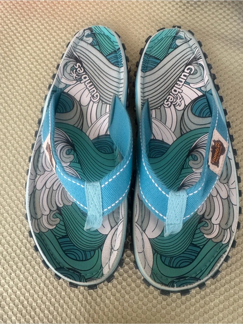 Gumbies Teal Ocean Wave Islander Men’s 8/9 Flip Flops NWOT